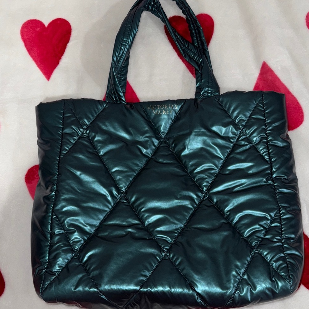 Victoria's Secret Shiny Teal Quilted Tote